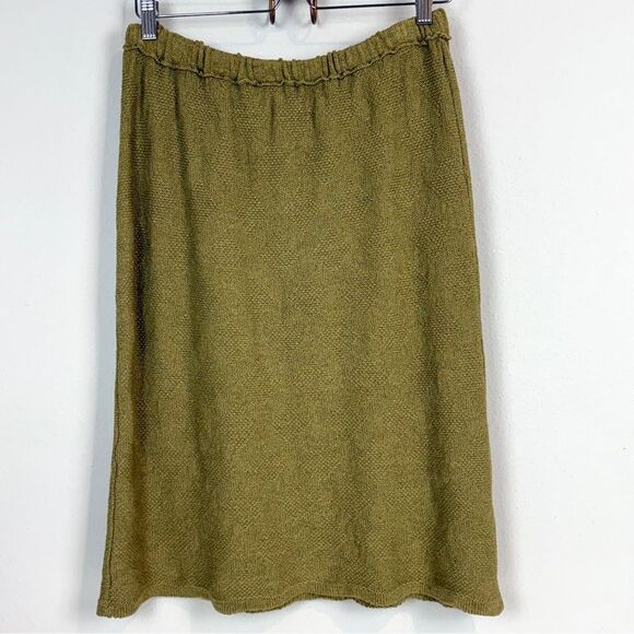 VTG Hand Knit Olive Green A-Line Skirt S - Picture 3 of 7